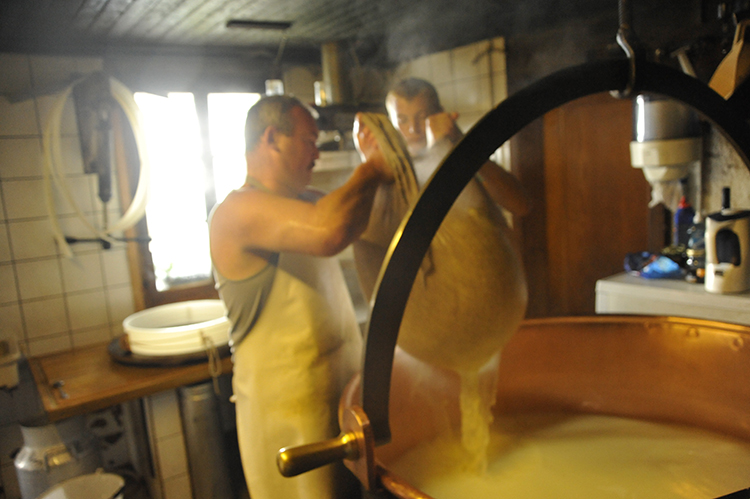 prélèvement des grains de fromage de la chaudière