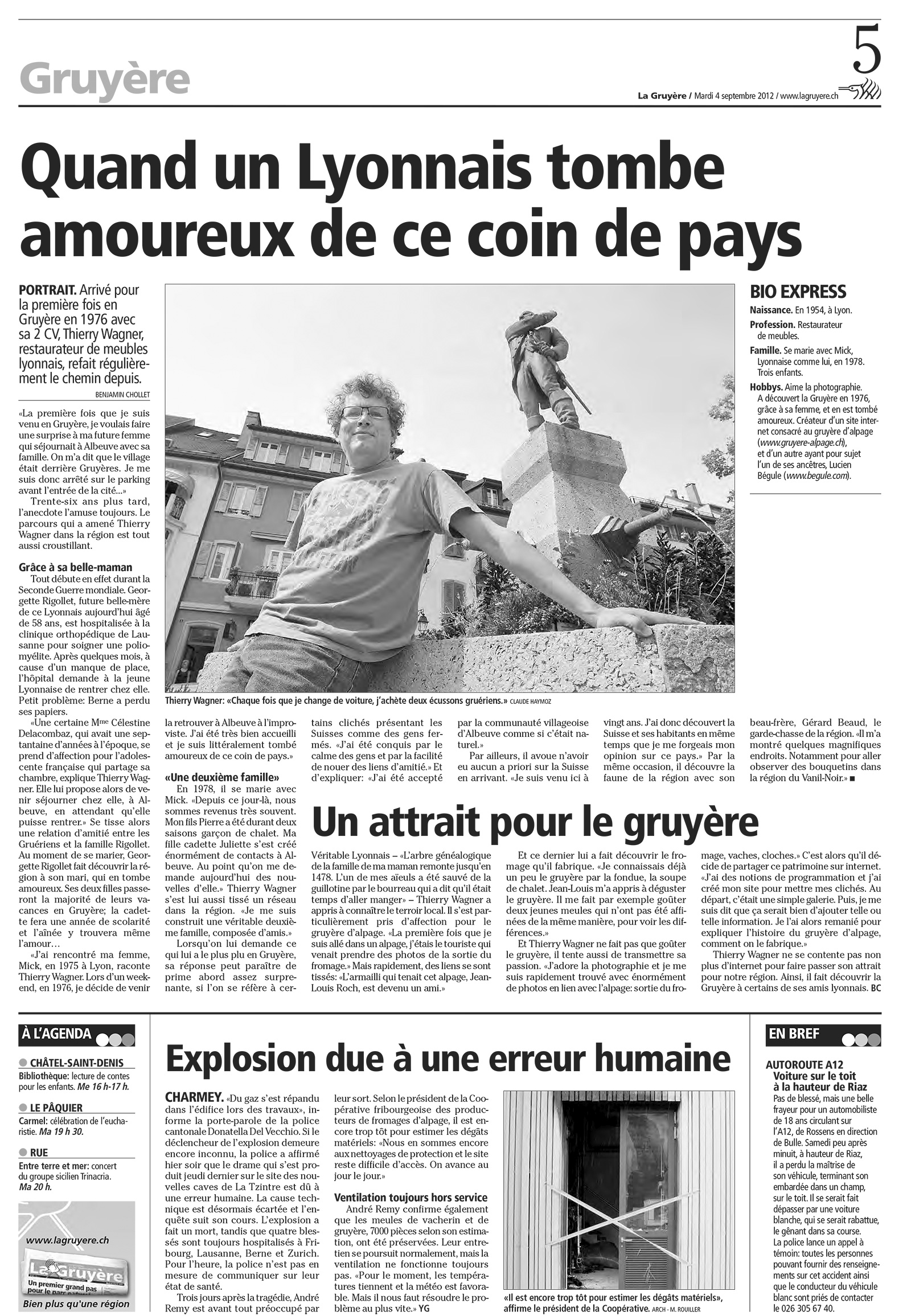 Article de La Gruyère : portrait de Thierry Wagner, auteur du site